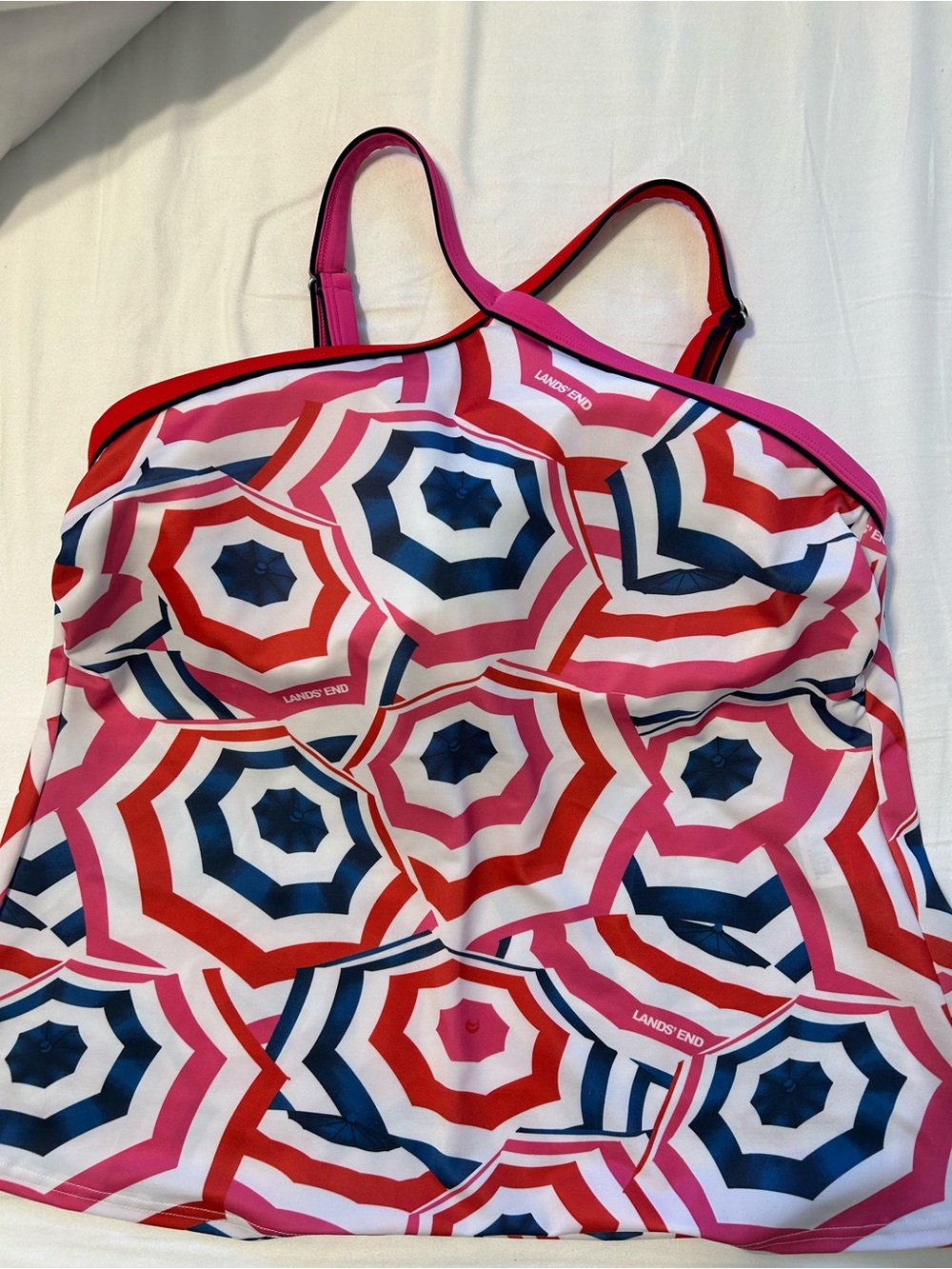 Lands' End Pink Red Blue Umbrella-Print Tankini Top